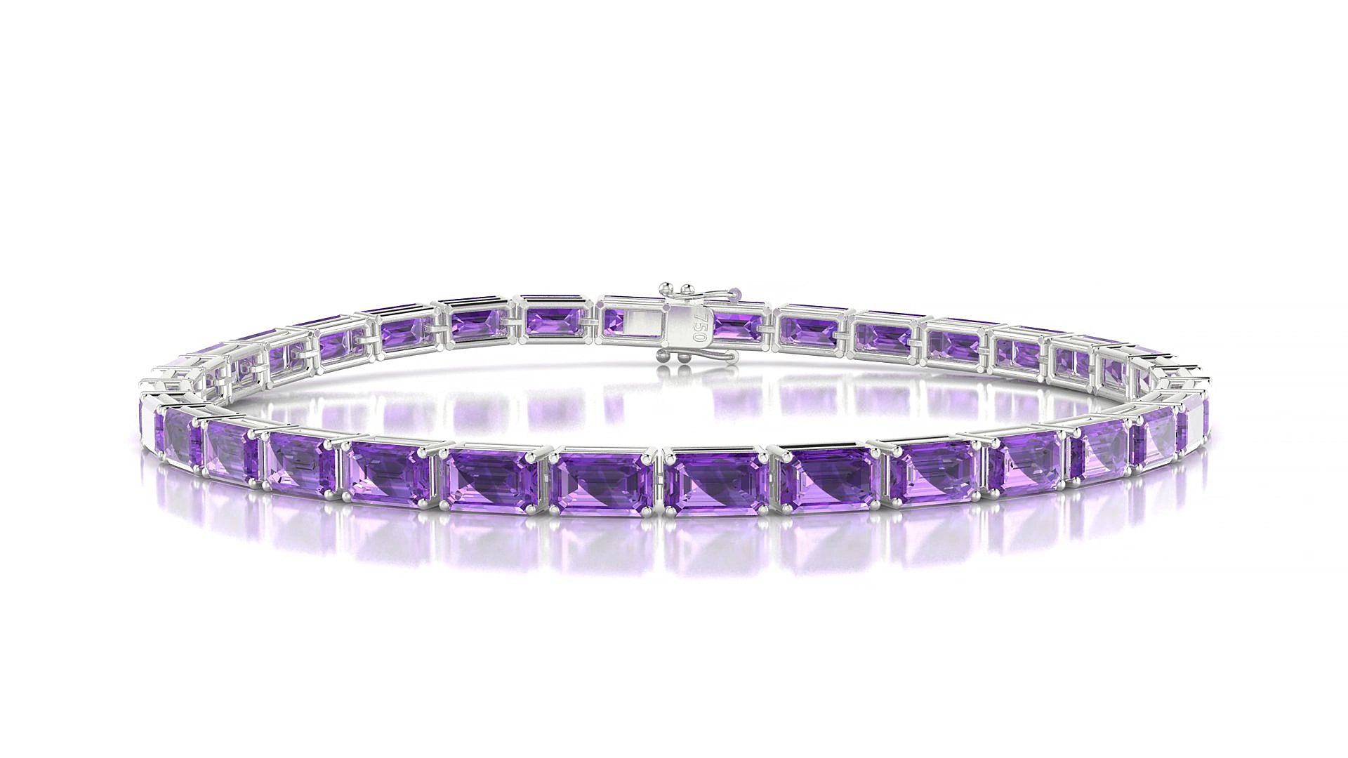 Muzo | 18k White Gold 5 x 3 mm Emerald Natural Amethyst 17 cm Tennis Bracelet