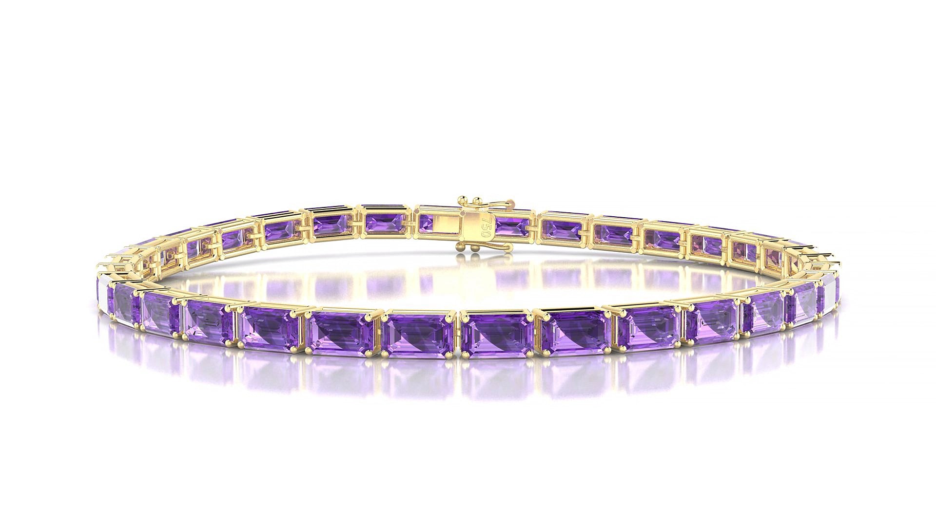 Muzo | 18k Yellow Gold 5 x 3 mm Emerald Natural Amethyst 15 cm Tennis Bracelet