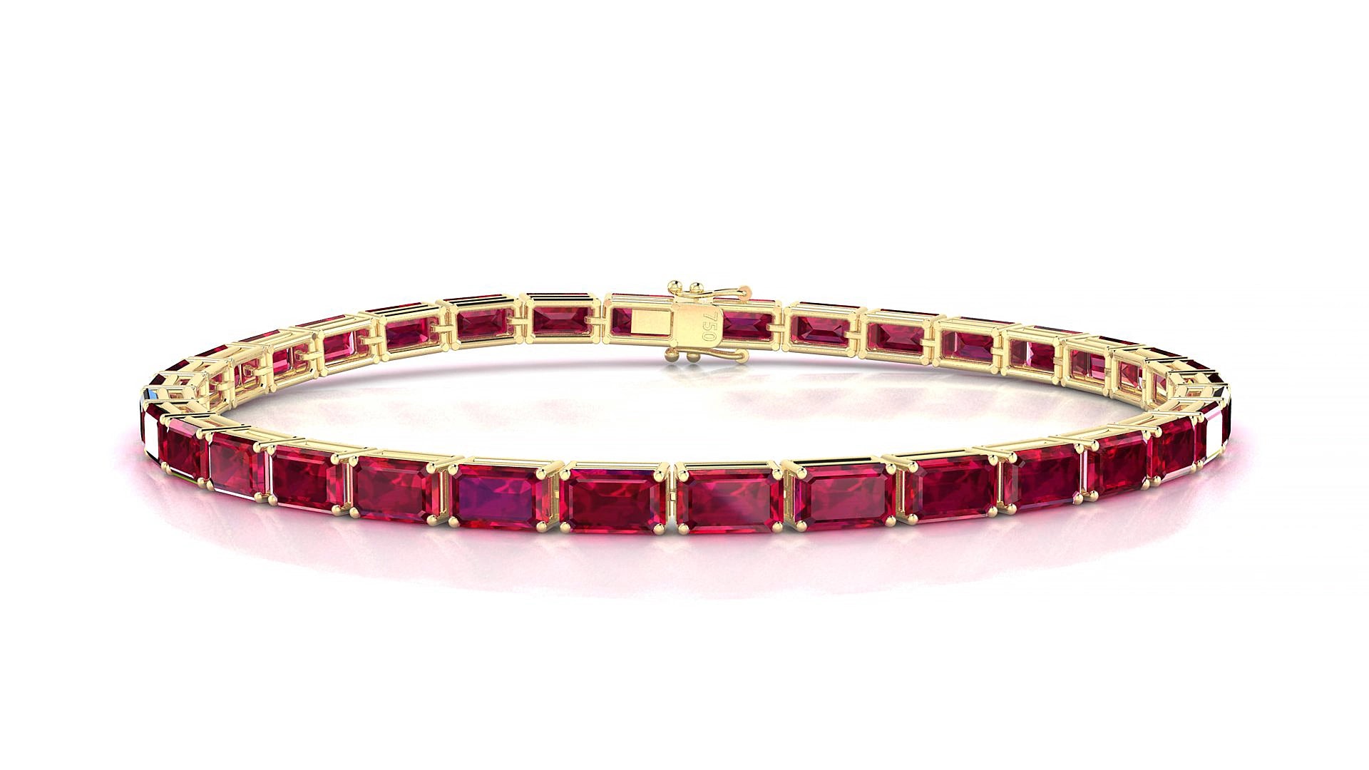 Muzo | 18k Yellow Gold 5 x 3 mm Emerald Natural Ruby 15 cm Tennis Bracelet