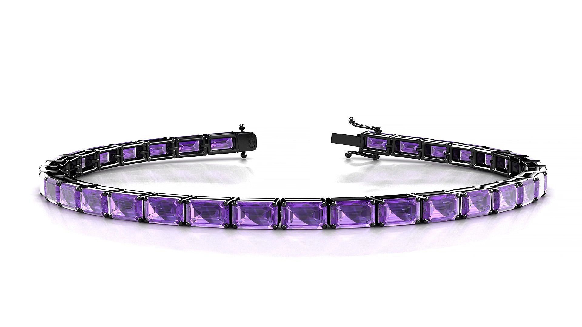 Muzo | 18k Black Gold 5 x 3 mm Emerald Natural Amethyst 15 cm Tennis Bracelet