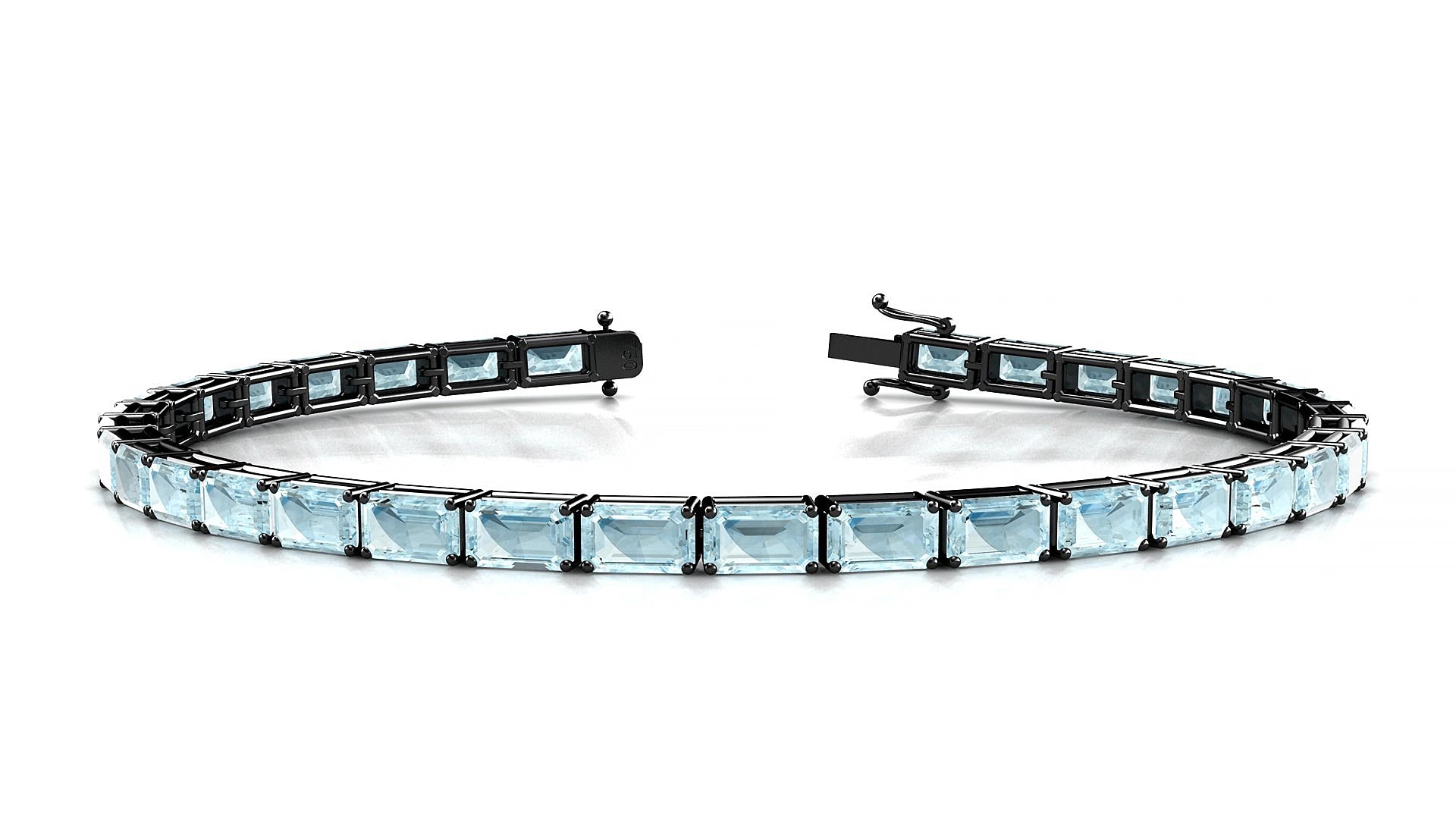 Muzo | 18k Black Gold 5 x 3 mm Emerald Natural Aquamarine 15 cm Tennis Bracelet