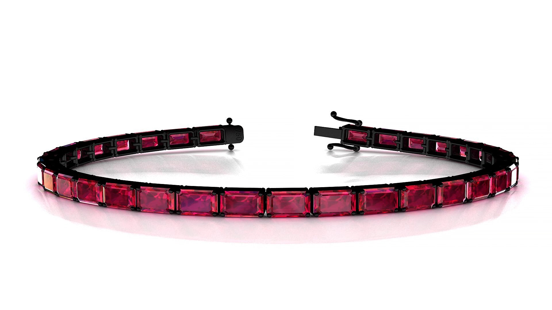 Muzo | 18k Black Gold 5 x 3 mm Emerald Natural Ruby 15 cm Tennis Bracelet