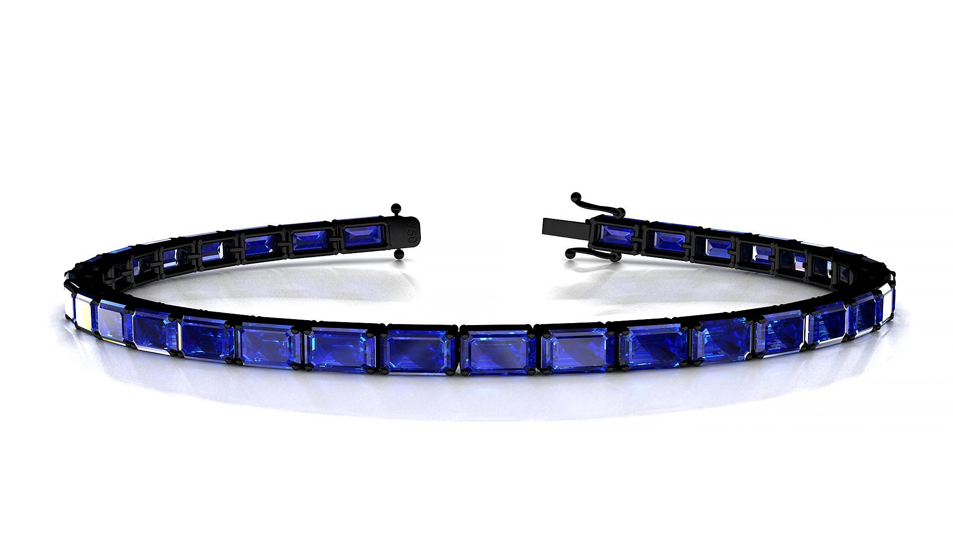Muzo | 18k Black Gold 5 x 3 mm Emerald Natural Sapphire 15 cm Tennis Bracelet