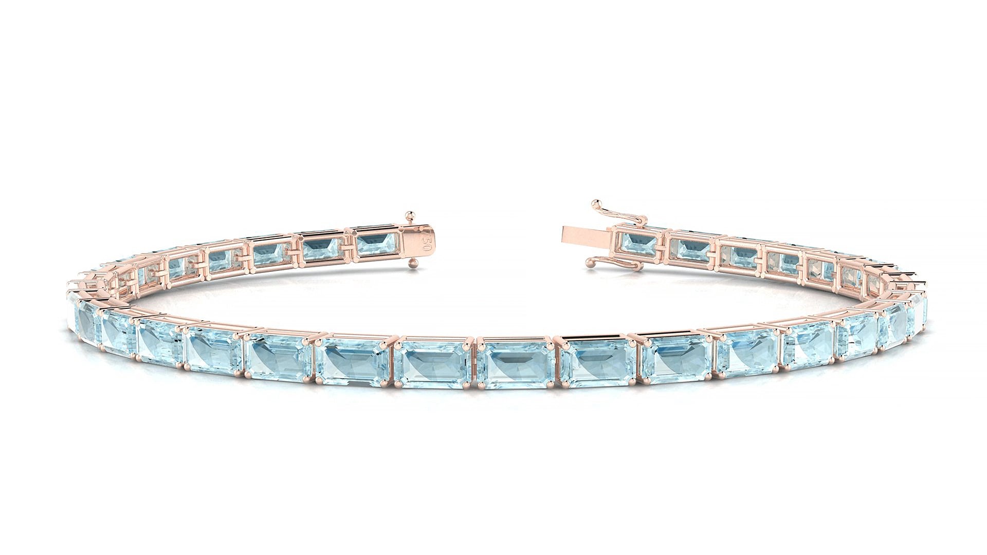 Muzo | 18k Rose Gold 5 x 3 mm Emerald Natural Aquamarine 15 cm Tennis Bracelet