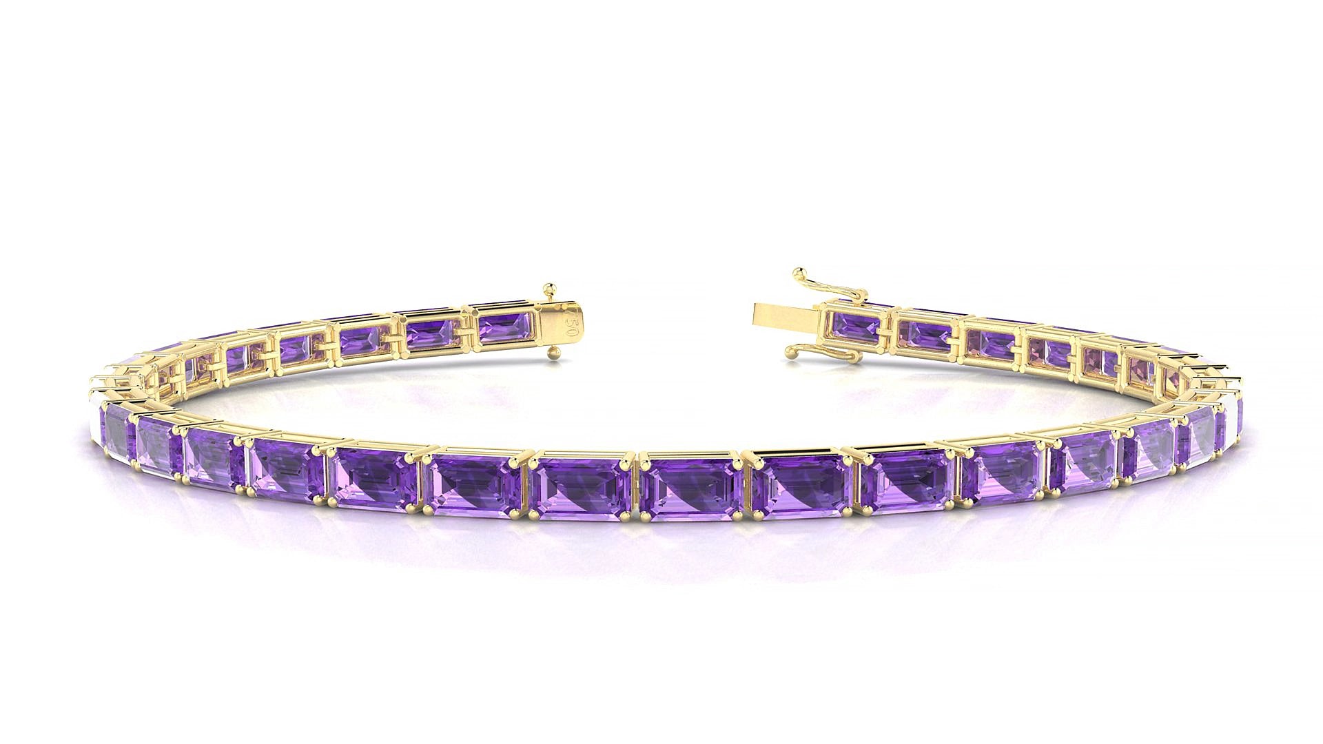 Muzo | 18k Yellow Gold 5 x 3 mm Emerald Natural Amethyst 15 cm Tennis Bracelet