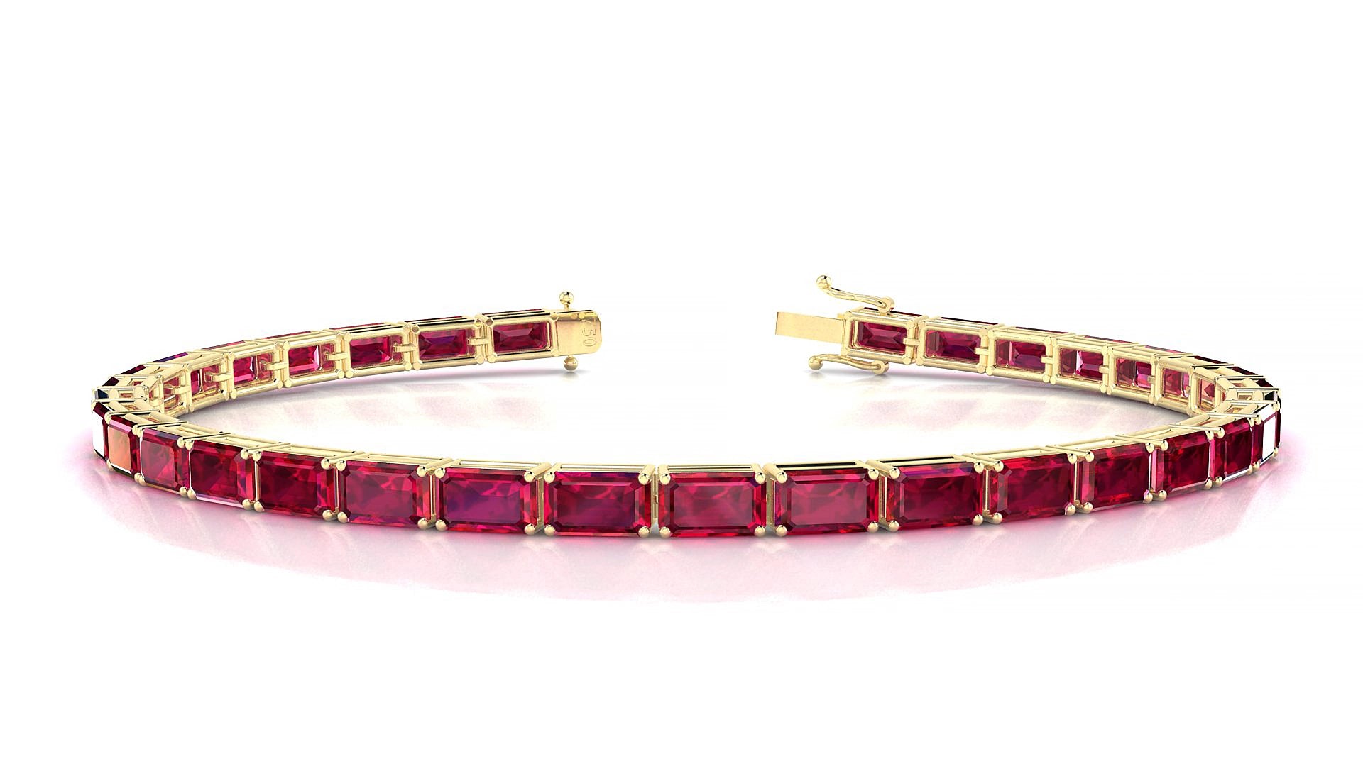 Muzo | 18k Yellow Gold 5 x 3 mm Emerald Natural Ruby 15 cm Tennis Bracelet