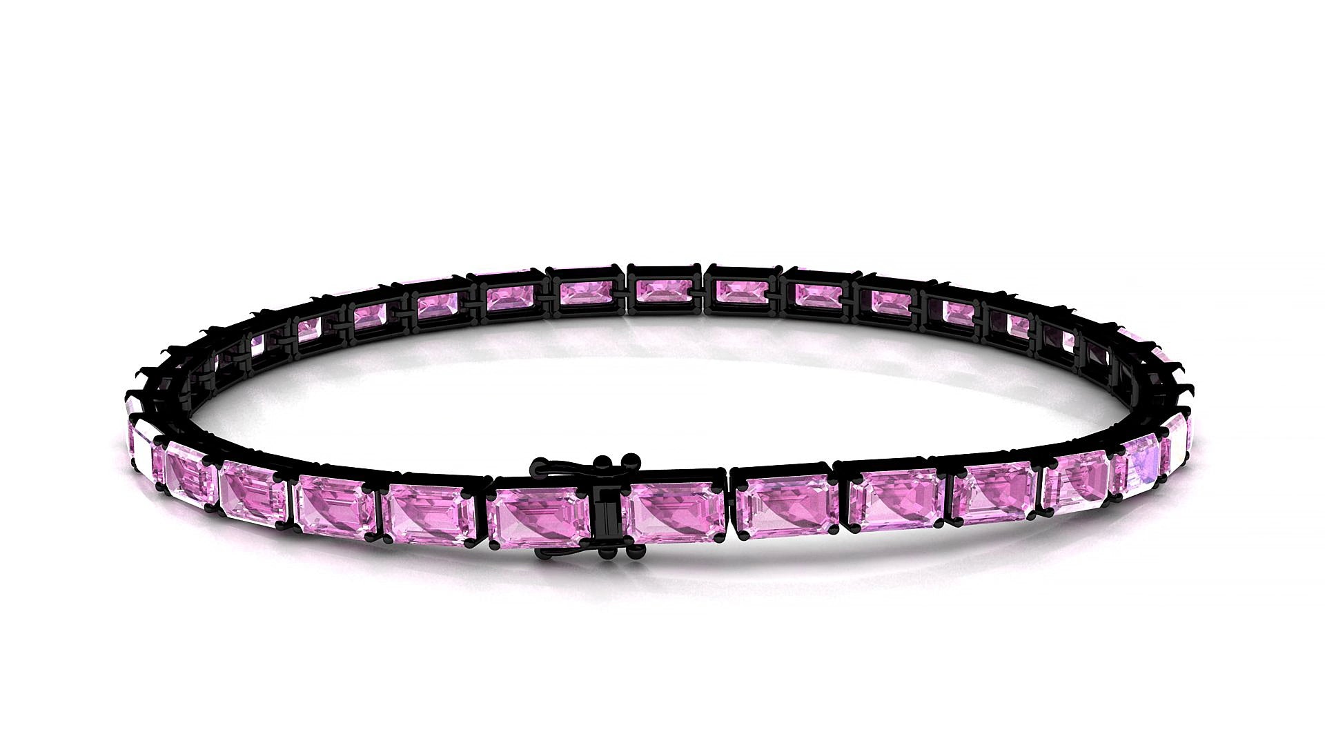 Muzo | 18k Black Gold 5 x 3 mm Emerald Natural Pink Sapphire 15 cm Tennis Bracelet