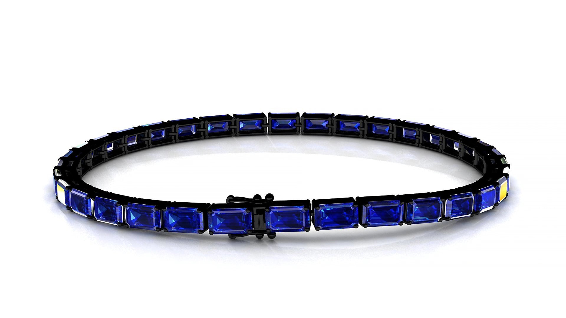 Muzo | 18k Black Gold 5 x 3 mm Emerald Natural Sapphire 15 cm Tennis Bracelet