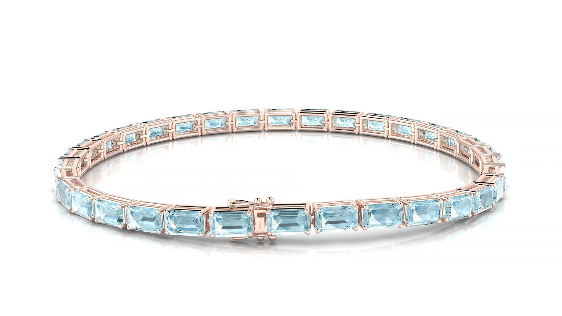 Muzo | 18k Rose Gold 5 x 3 mm Emerald Natural Aquamarine 15 cm Tennis Bracelet