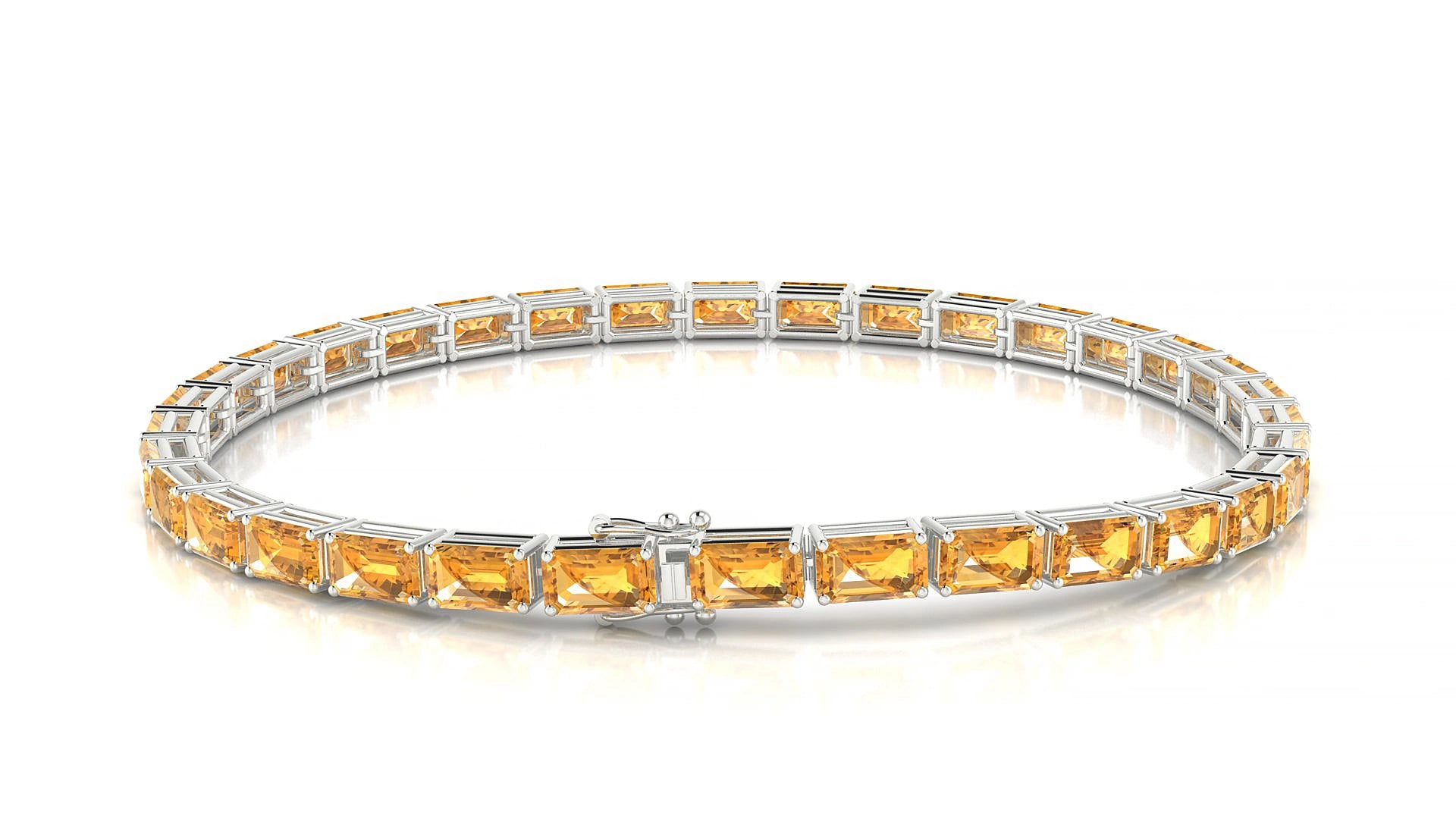 Muzo | 18k White Gold 5 x 3 mm Emerald Natural Citrine 15 cm Tennis Bracelet