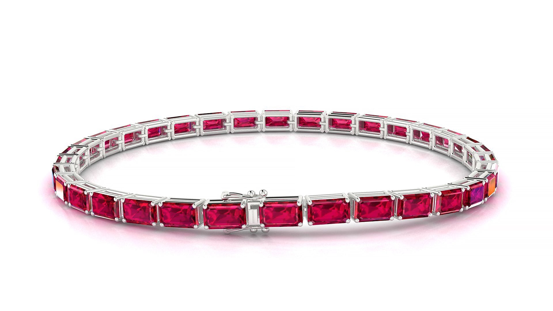 Muzo | 18k White Gold 5 x 3 mm Emerald Natural Ruby Tennis Bracelet