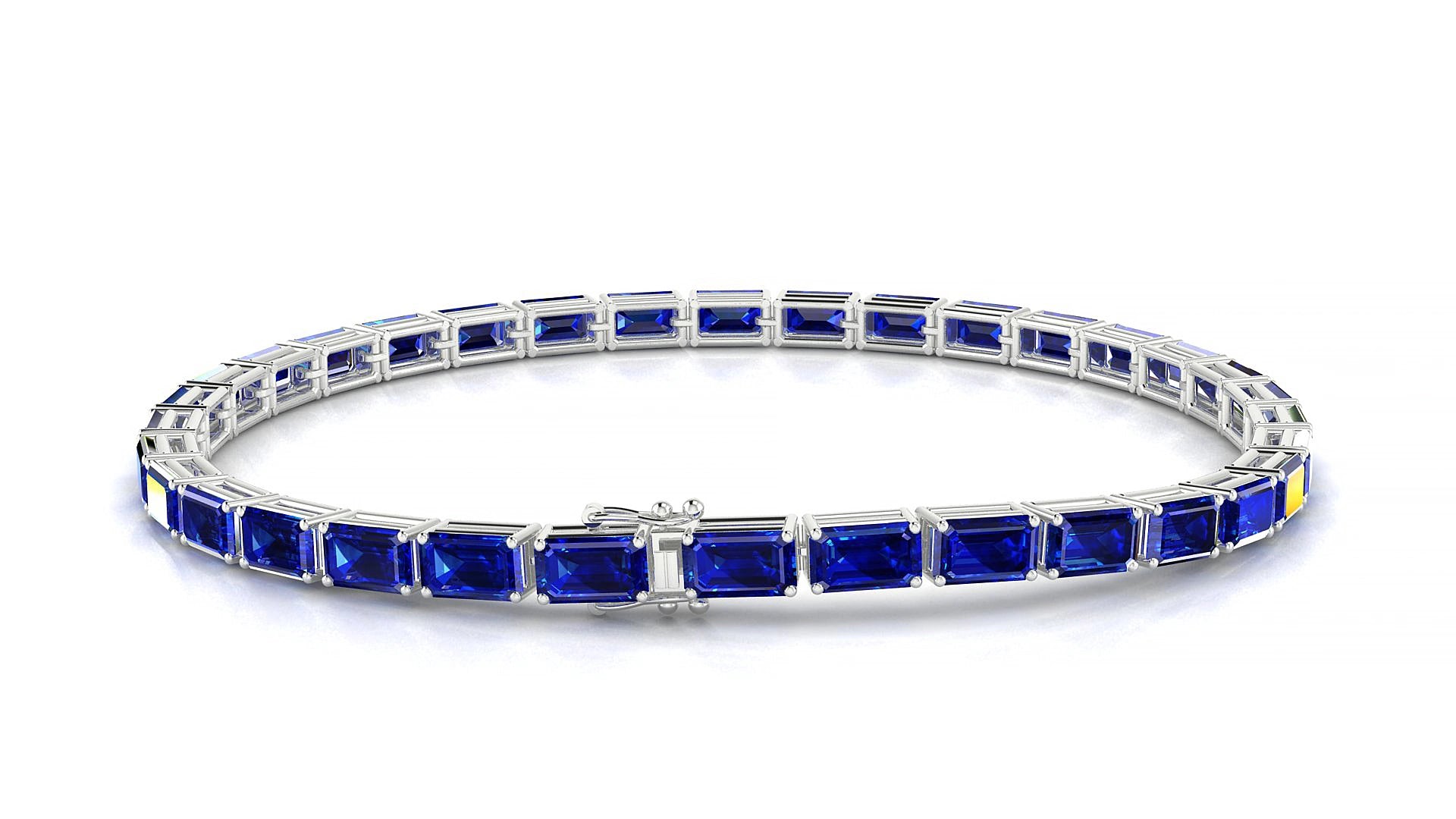 Muzo | 18k White Gold 5 x 3 mm Emerald Natural Sapphire 15 cm Tennis Bracelet