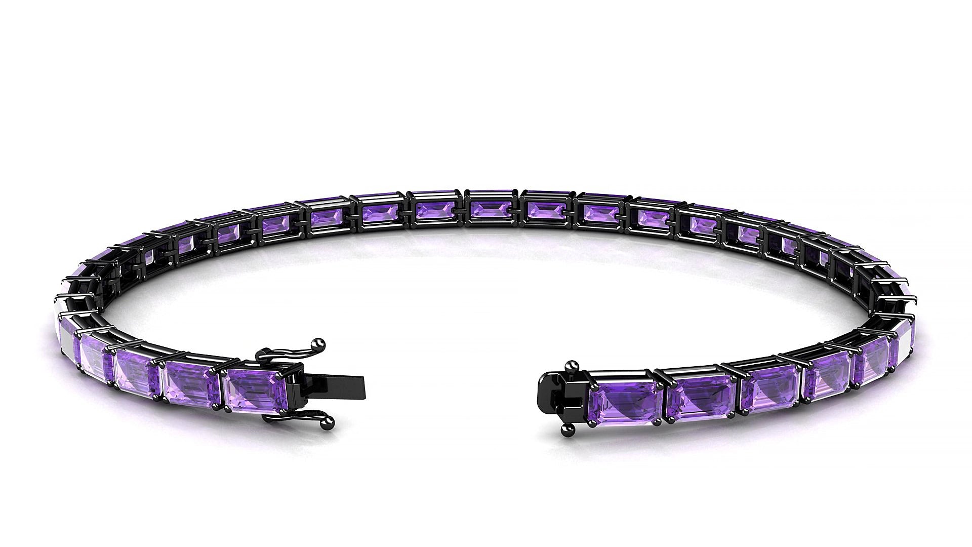 Muzo | 18k Black Gold 5 x 3 mm Emerald Natural Amethyst 15 cm Tennis Bracelet