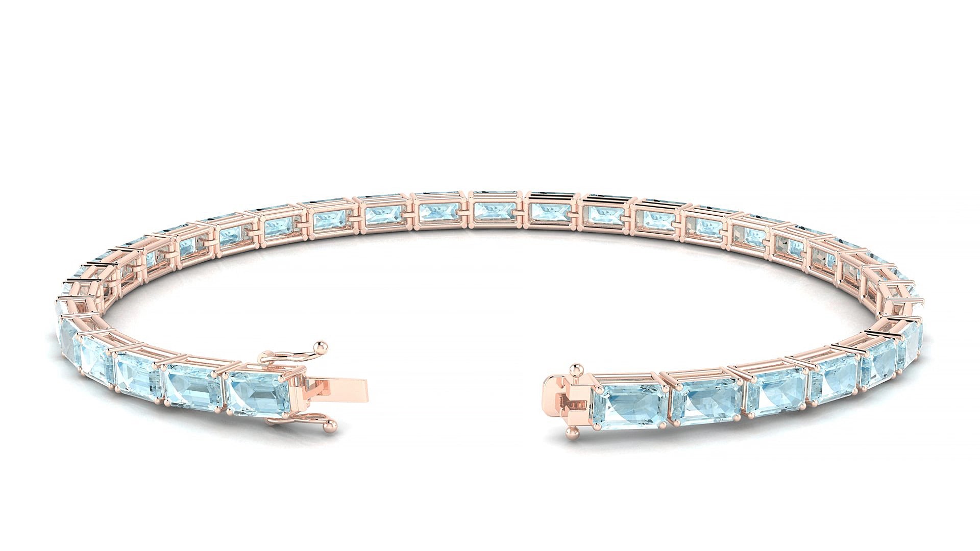 Muzo | 18k Rose Gold 5 x 3 mm Emerald Natural Aquamarine 15 cm Tennis Bracelet