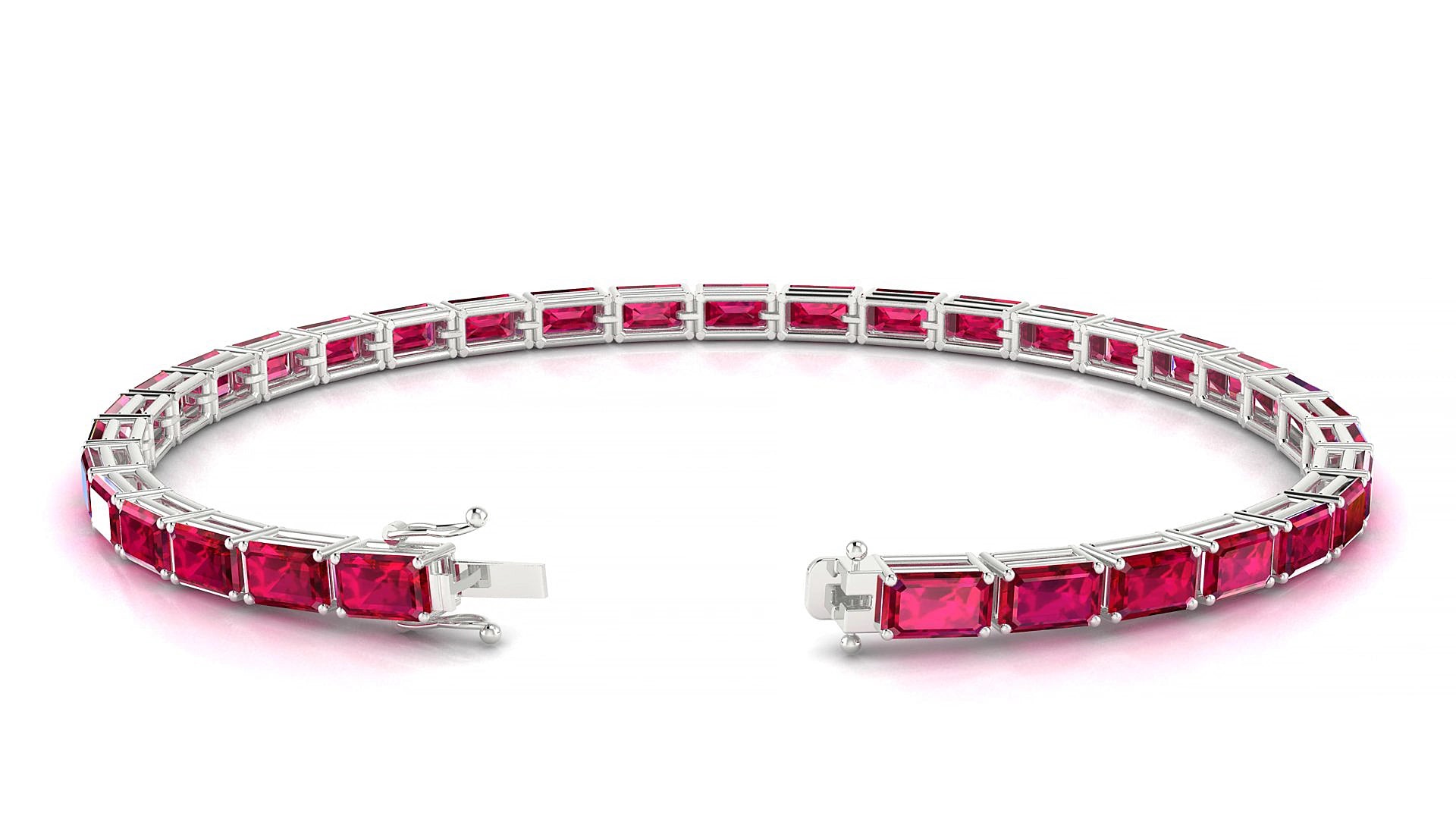 Muzo | 18k White Gold 5 x 3 mm Emerald Natural Ruby 15 cm Tennis Bracelet