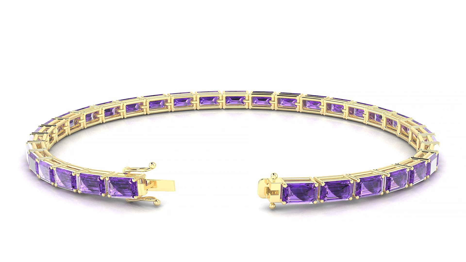 Muzo | 18k Yellow Gold 5 x 3 mm Emerald Natural Amethyst 15 cm Tennis Bracelet