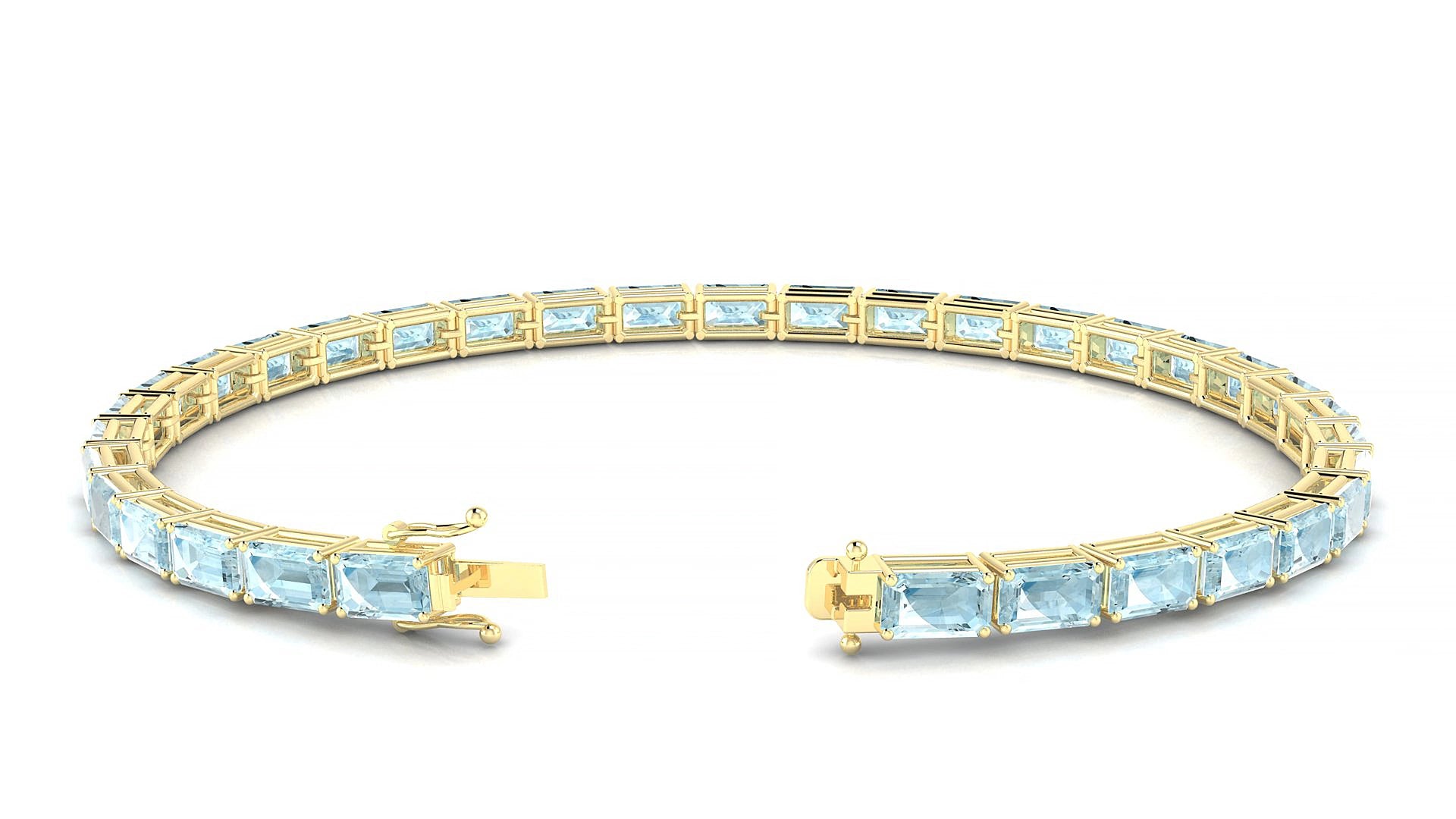 Muzo | 18k Yellow Gold 5 x 3 mm Emerald Natural Aquamarine 16 cm Tennis Bracelet