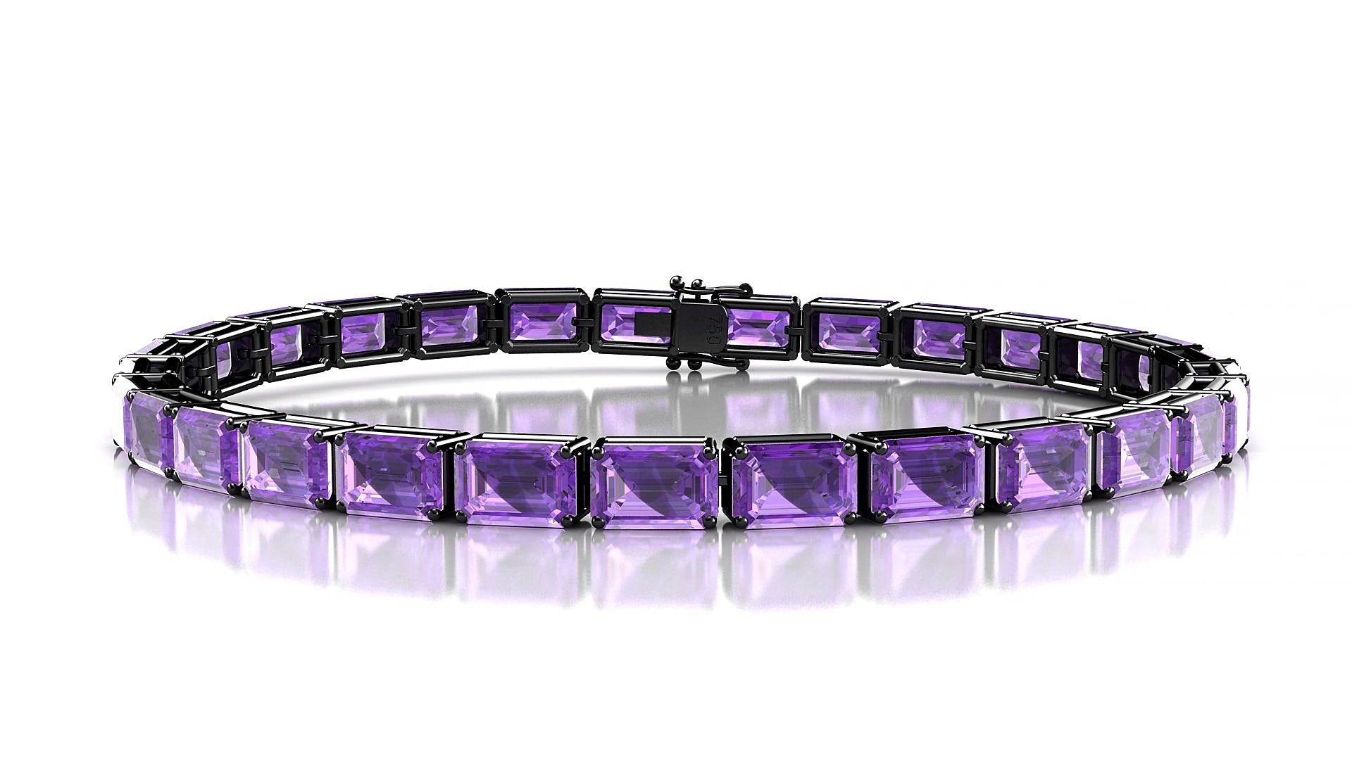 Muzo | 18k Black Gold 6 x 4 mm Emerald Natural Amethyst 20 cm Tennis Bracelet