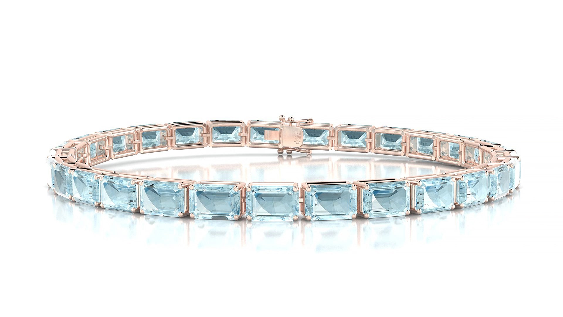 Muzo | 18k Rose Gold 6 x 4 mm Emerald Natural Aquamarine 18 cm Tennis Bracelet