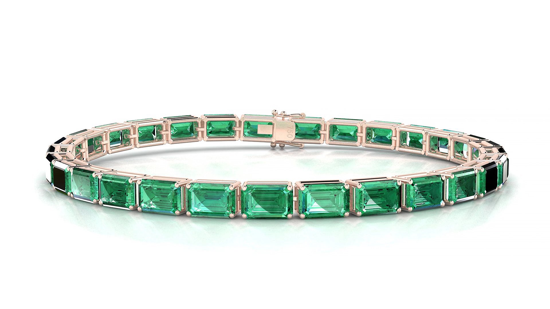 Muzo | 18k Rose Gold 6 x 4 mm Emerald Natural Emerald 18 cm Tennis Bracelet
