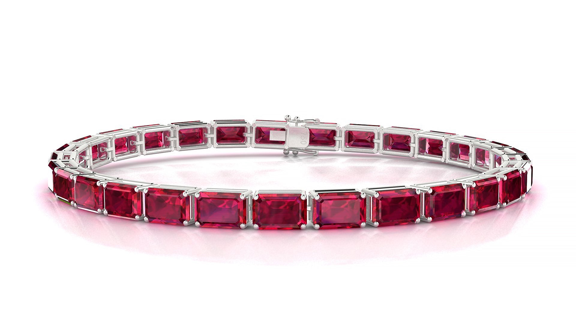 Muzo | 18k White Gold 6 x 4 mm Emerald Natural Ruby Tennis Bracelet