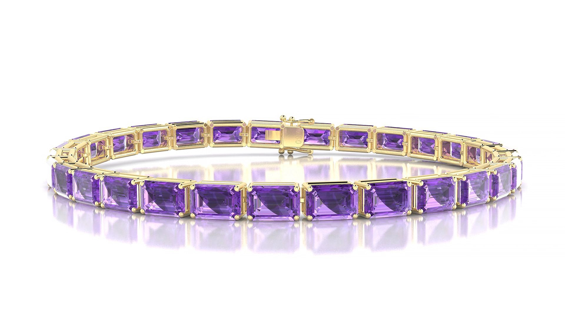 Muzo | 18k Yellow Gold 6 x 4 mm Emerald Natural Amethyst 15 cm Tennis Bracelet