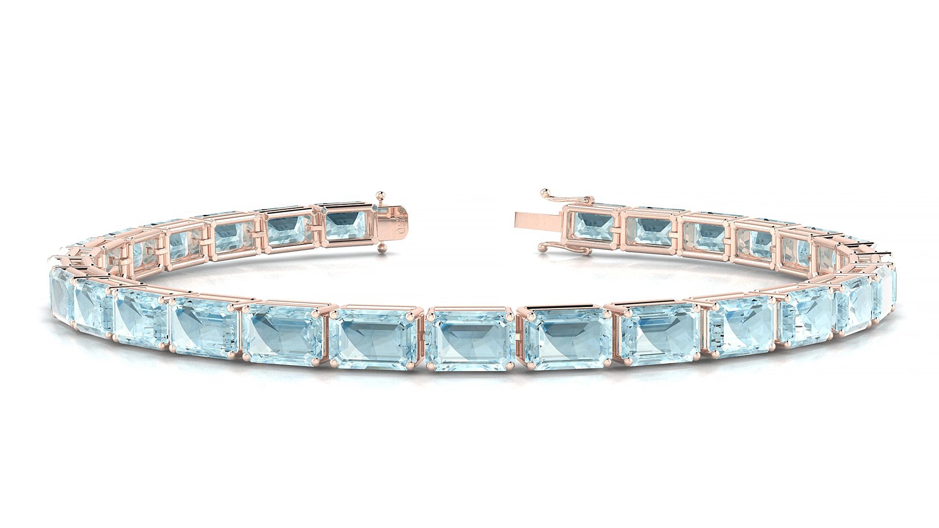 Muzo | 18k Rose Gold 6 x 4 mm Emerald Natural Aquamarine 15 cm Tennis Bracelet