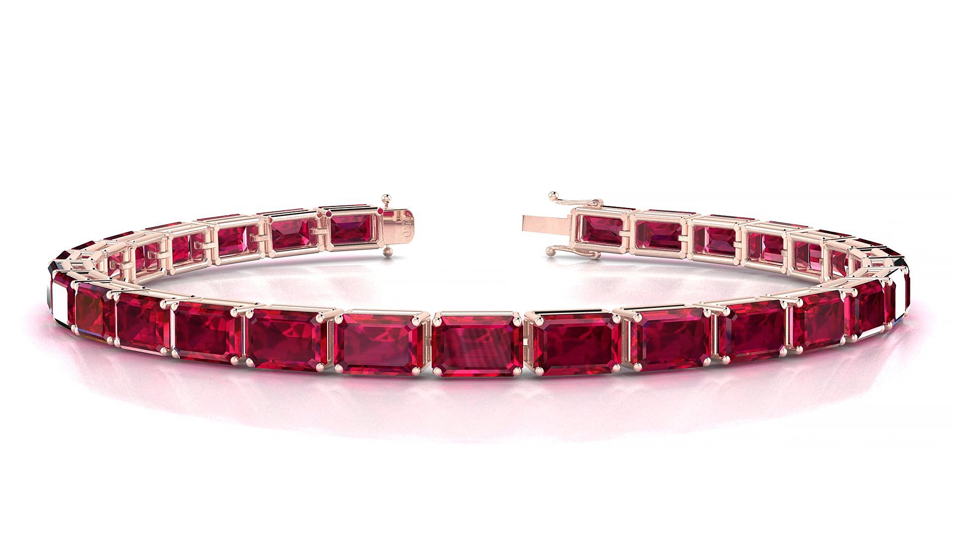 Muzo | 18k Rose Gold 6 x 4 mm Emerald Natural Ruby 15 cm Tennis Bracelet
