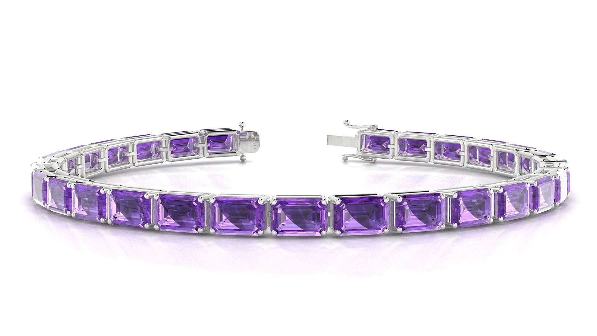 Muzo | 18k White Gold 6 x 4 mm Emerald Natural Amethyst 15 cm Tennis Bracelet