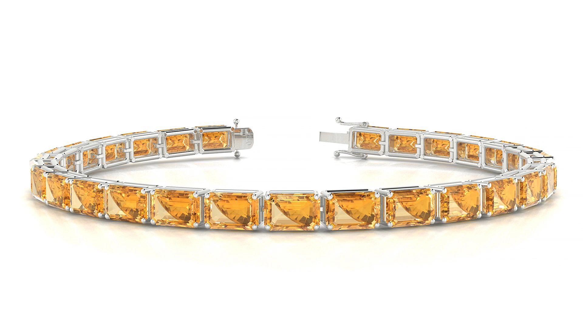 Muzo | 18k White Gold 6 x 4 mm Emerald Natural Citrine 15 cm Tennis Bracelet
