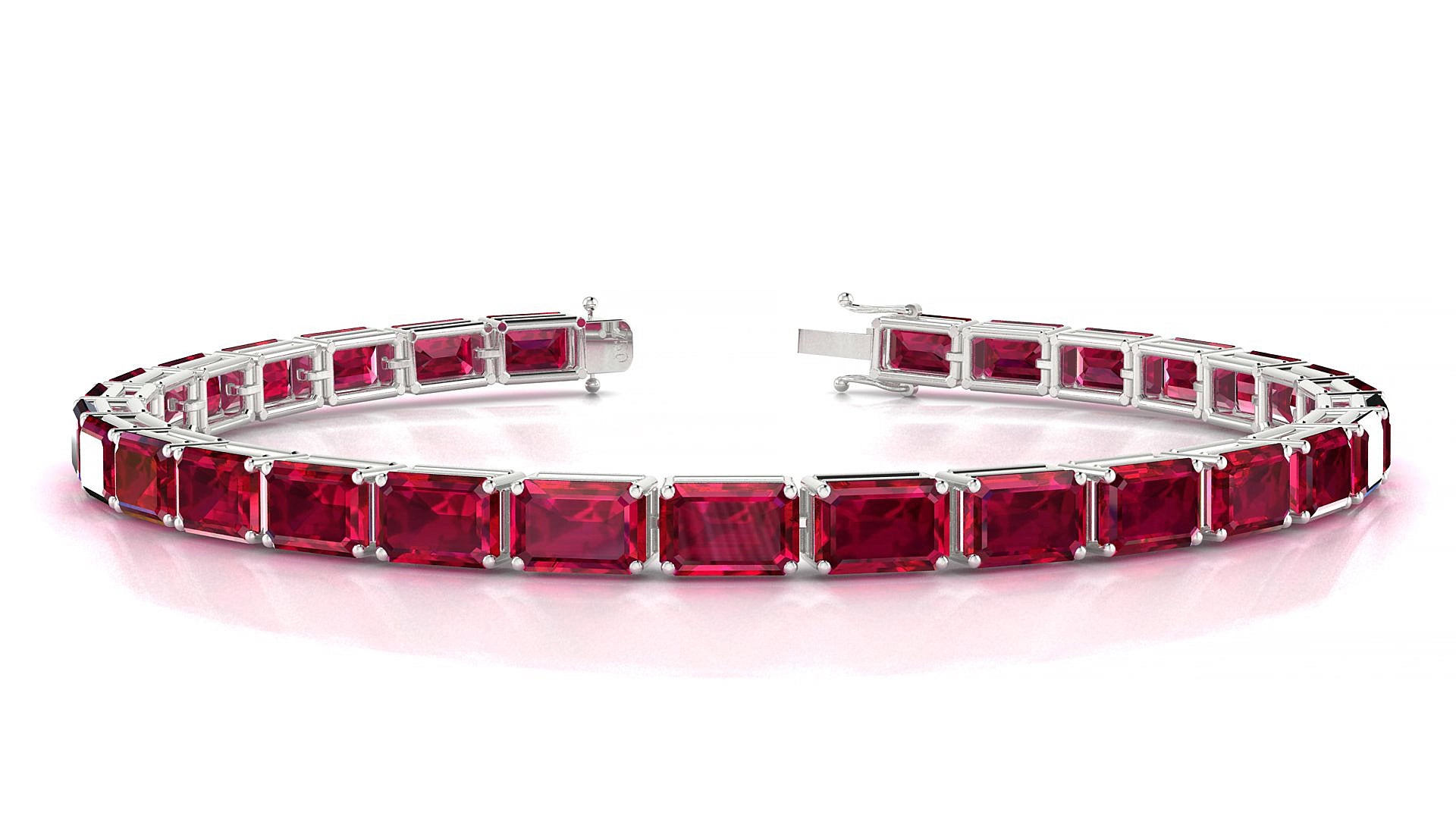 Muzo | 18k White Gold 6 x 4 mm Emerald Natural Ruby 15 cm Tennis Bracelet