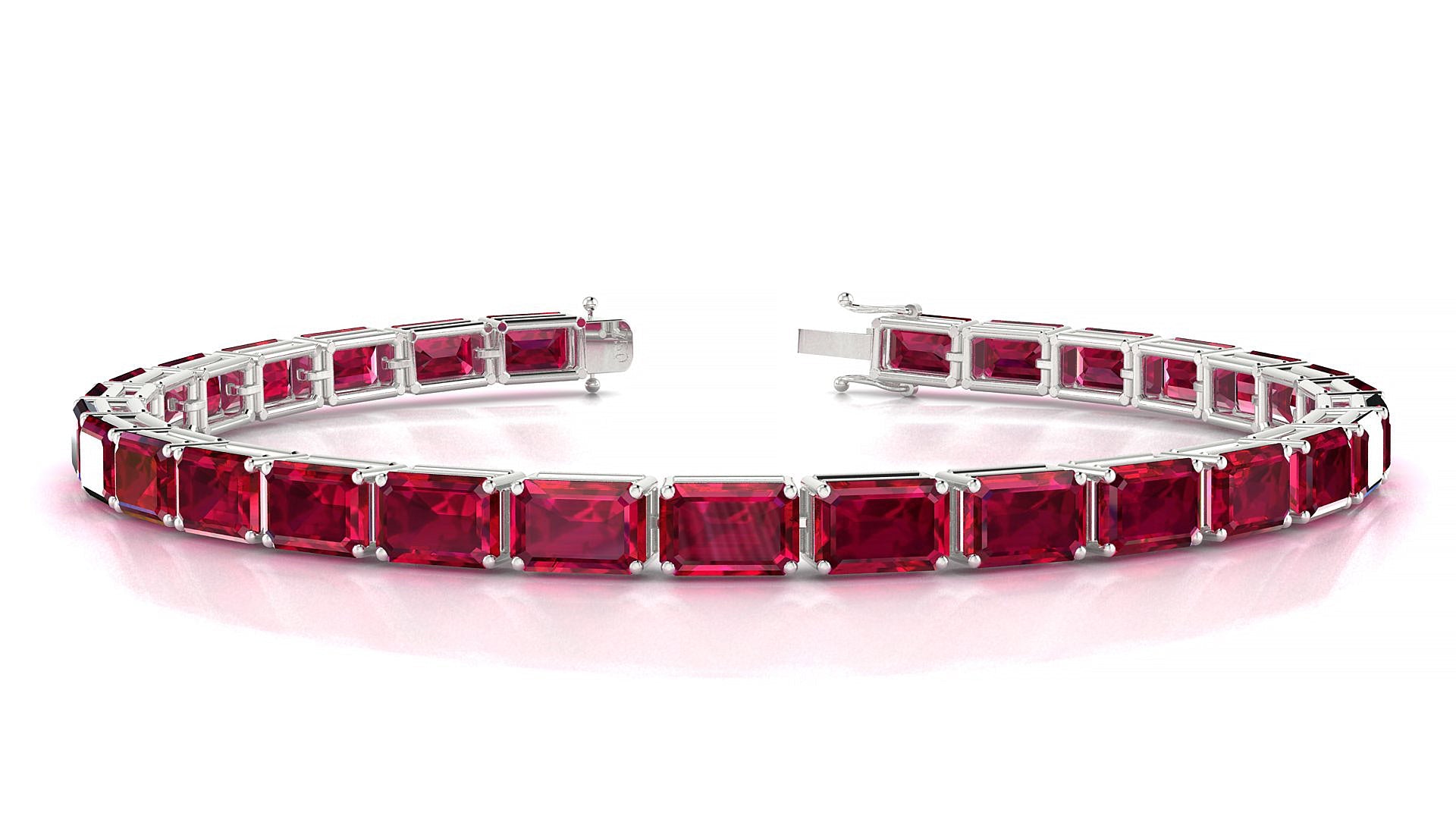 Muzo | 18k White Gold 6 x 4 mm Emerald Natural Ruby Tennis Bracelet