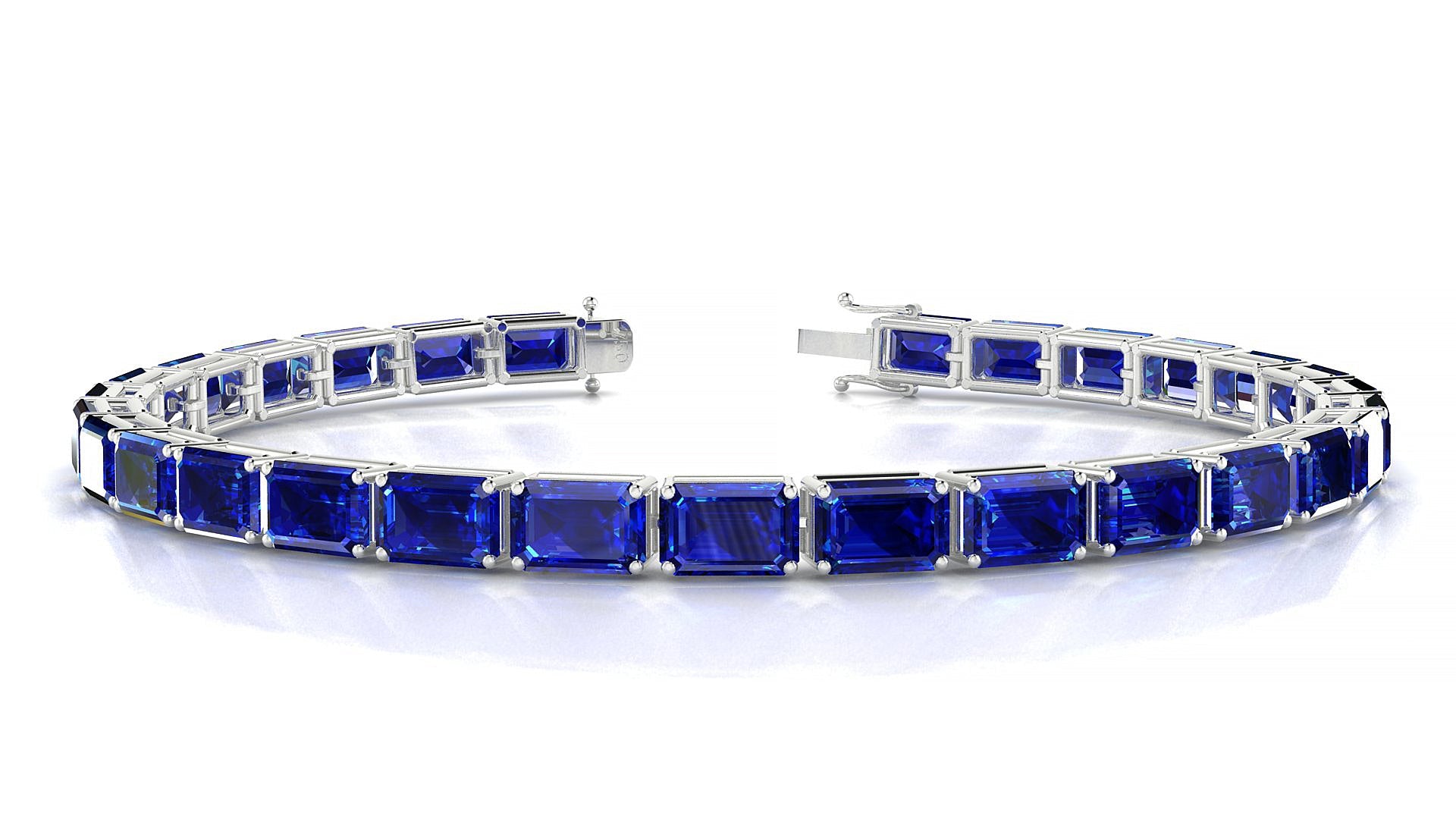 Muzo | 18k White Gold 6 x 4 mm Emerald Natural Sapphire Tennis Bracelet