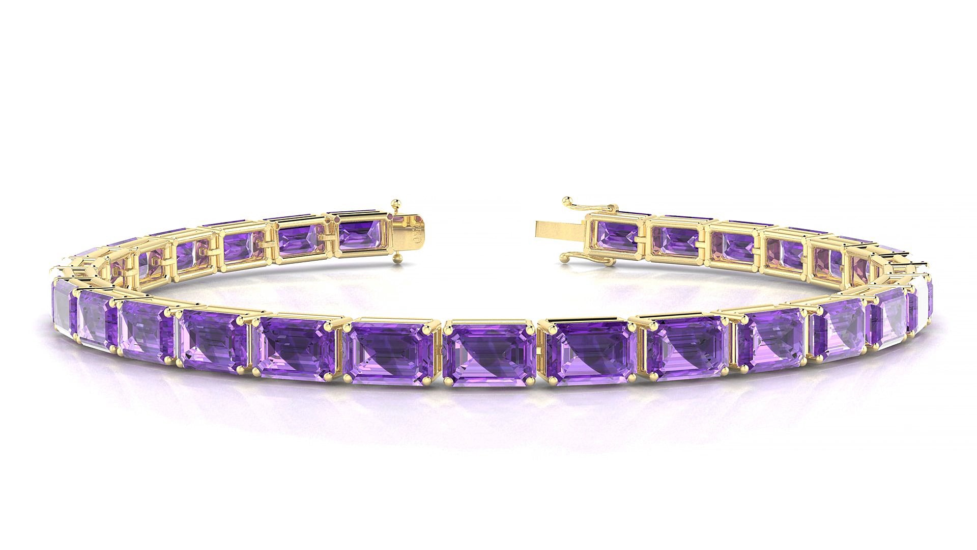 Muzo | 18k Yellow Gold 6 x 4 mm Emerald Natural Amethyst 15 cm Tennis Bracelet