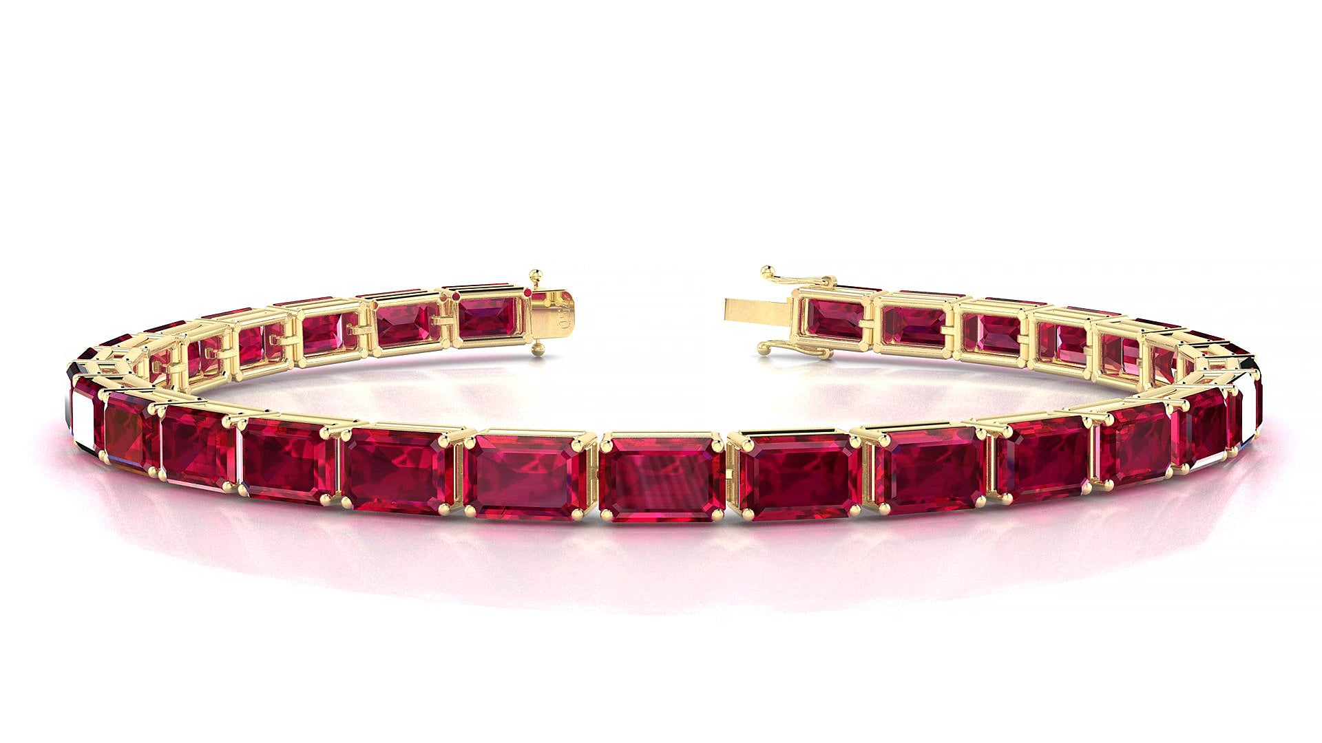 Muzo | 18k Yellow Gold 6 x 4 mm Emerald Natural Ruby 15 cm Tennis Bracelet