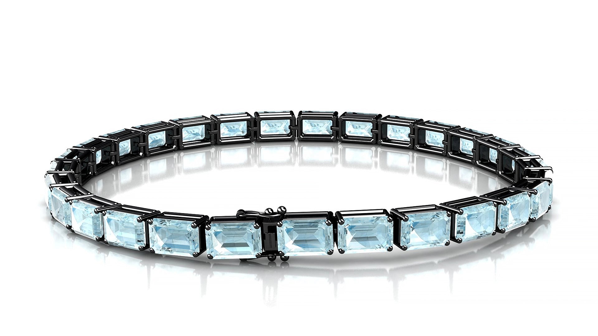 Muzo | 18k Black Gold 6 x 4 mm Emerald Natural Aquamarine 20 cm Tennis Bracelet