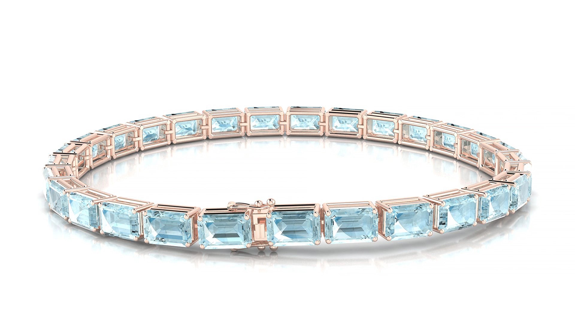 Muzo | 18k Rose Gold 6 x 4 mm Emerald Natural Aquamarine 15 cm Tennis Bracelet