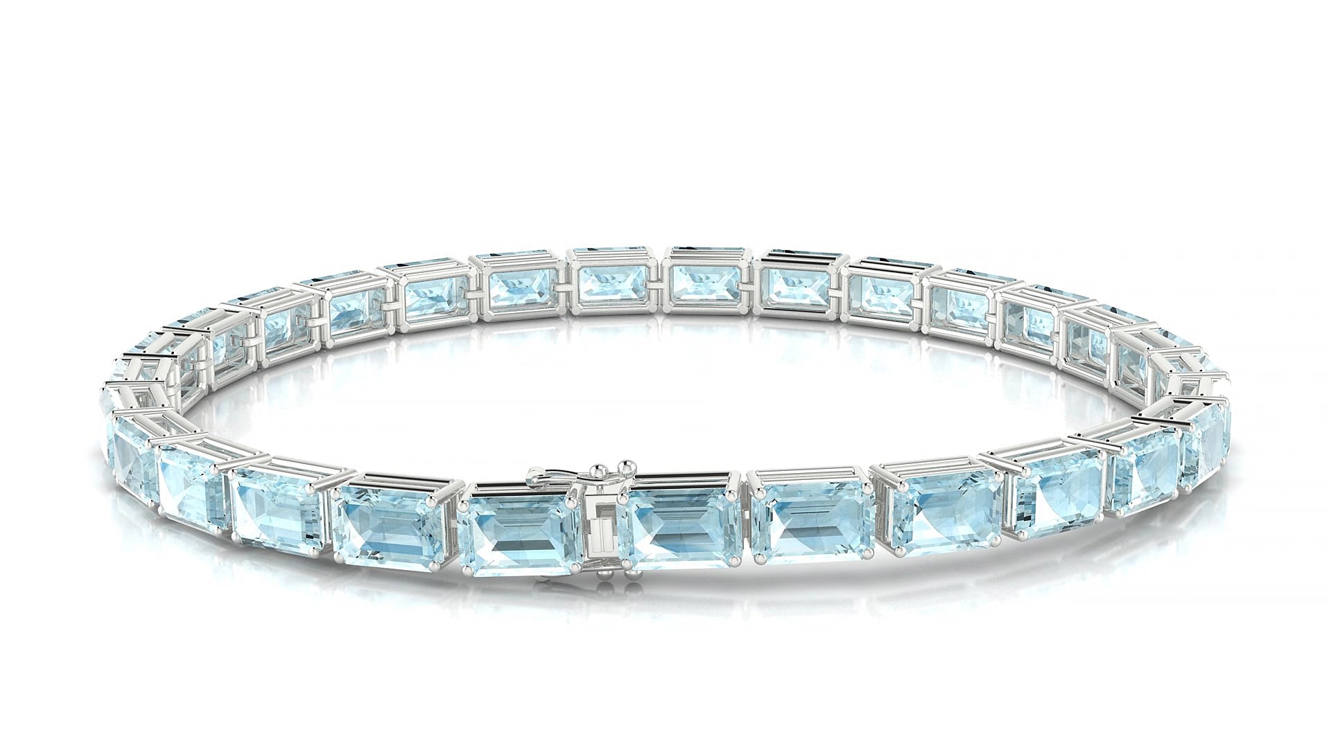 Muzo | 18k White Gold 6 x 4 mm Emerald Natural Aquamarine 20 cm Tennis Bracelet