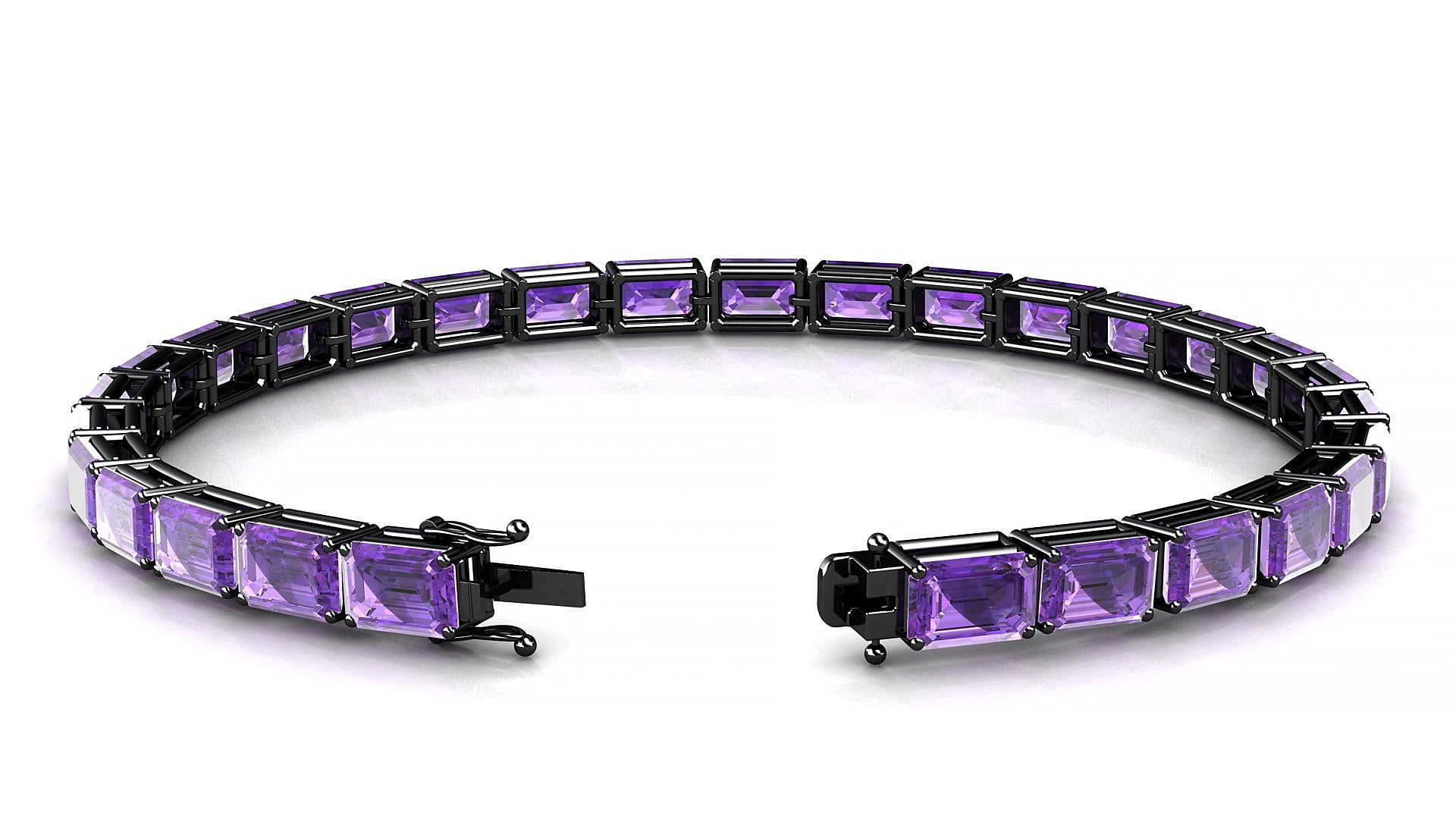 Muzo | 18k Black Gold 6 x 4 mm Emerald Natural Amethyst 15 cm Tennis Bracelet