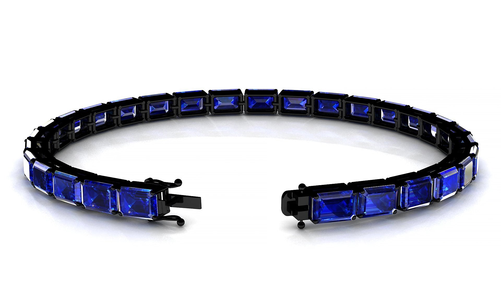 Muzo | 18k Black Gold 6 x 4 mm Emerald Natural Sapphire 15 cm Tennis Bracelet