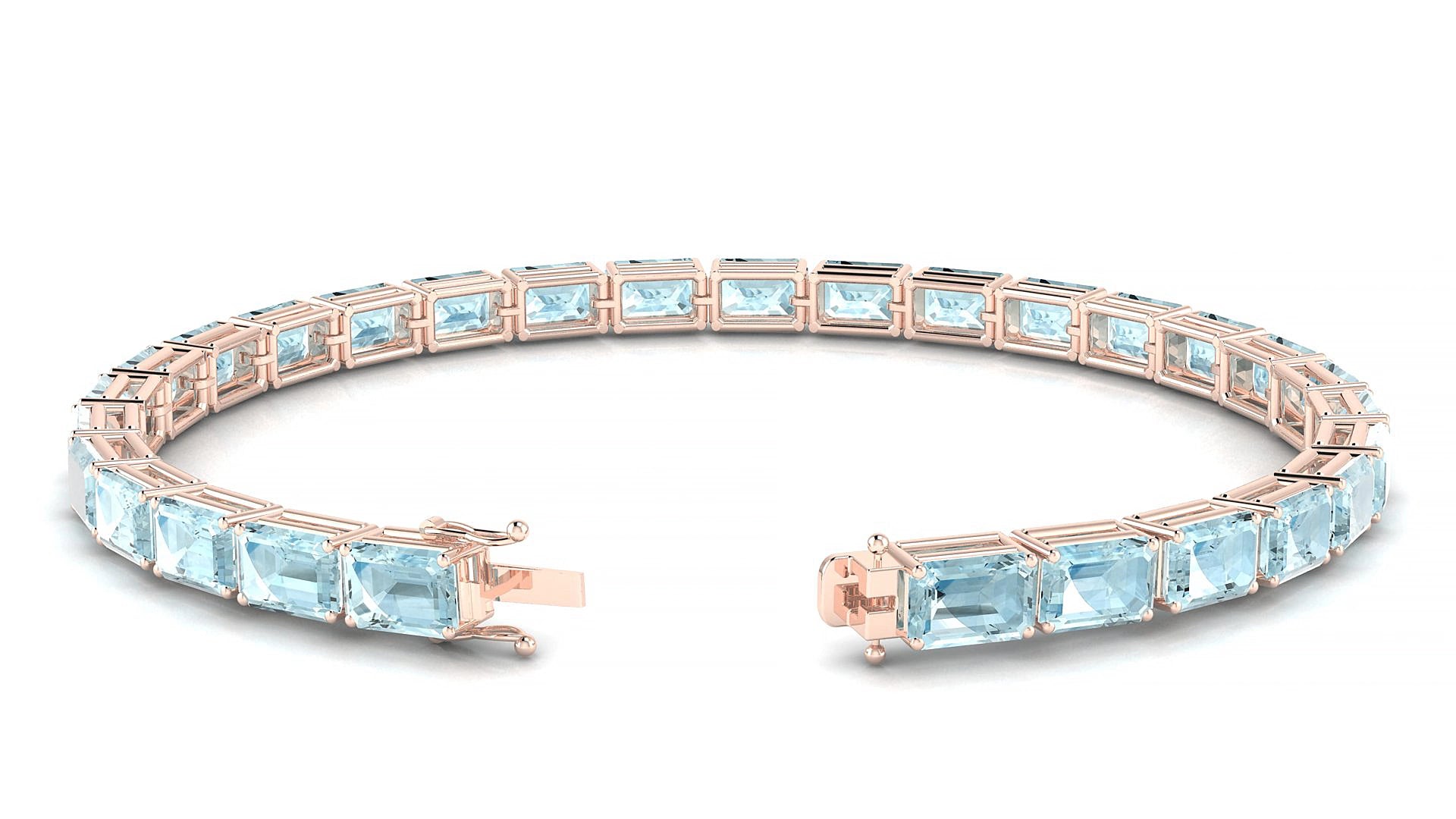 Muzo | 18k Rose Gold 6 x 4 mm Emerald Natural Aquamarine 15 cm Tennis Bracelet