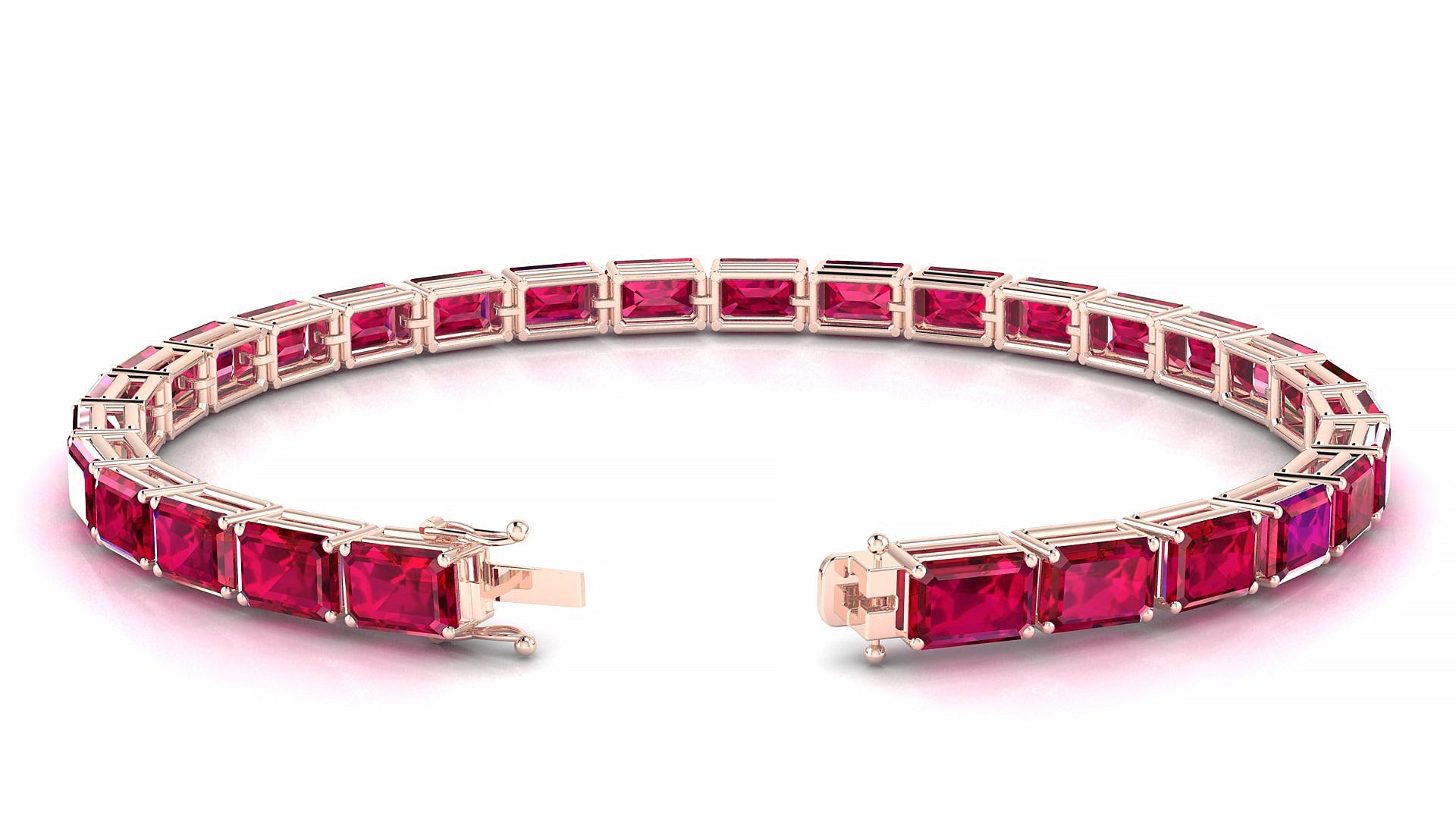 Muzo | 18k Rose Gold 6 x 4 mm Emerald Natural Ruby Tennis Bracelet