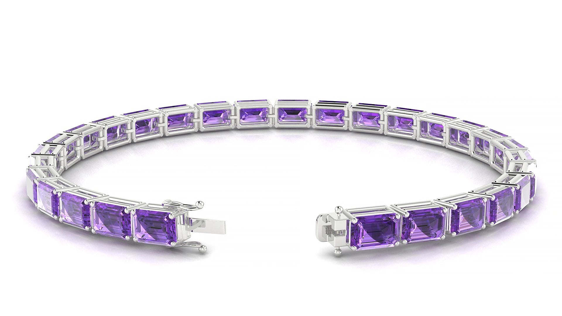 Muzo | 18k White Gold 6 x 4 mm Emerald Natural Amethyst 15 cm Tennis Bracelet
