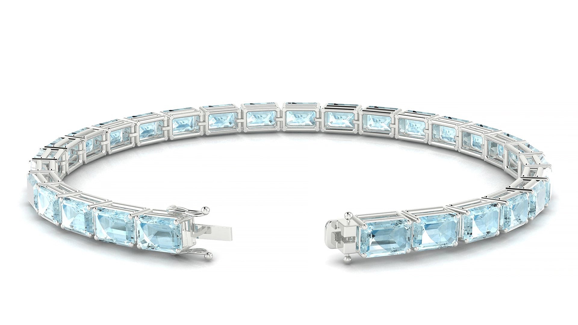 Muzo | 18k White Gold 6 x 4 mm Emerald Natural Aquamarine 15 cm Tennis Bracelet