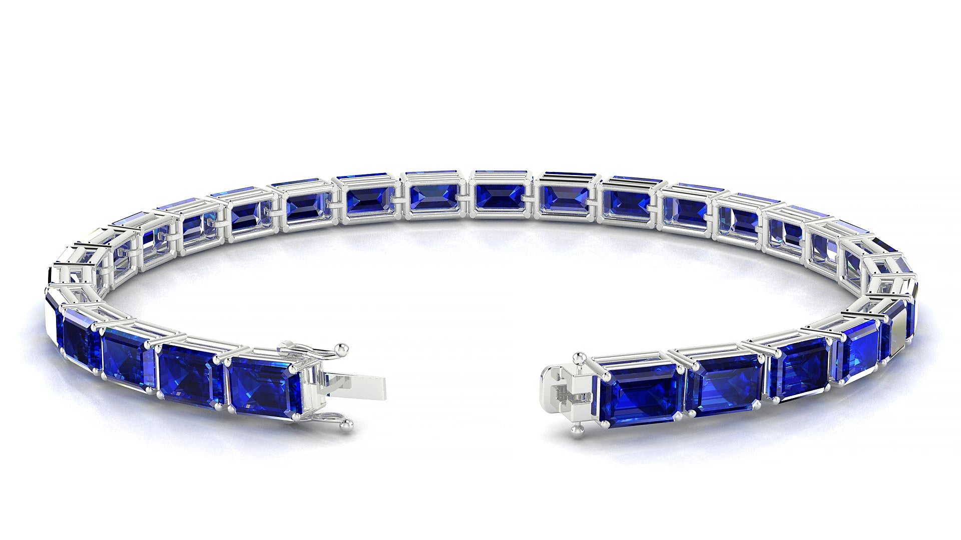 Muzo | 18k White Gold 6 x 4 mm Emerald Natural Sapphire 15 cm Tennis Bracelet