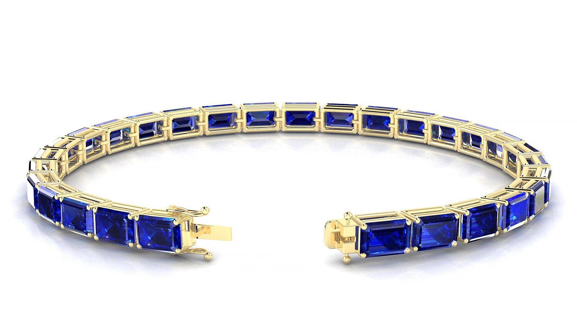 Muzo | 18k Yellow Gold 6 x 4 mm Emerald Natural Sapphire 15 cm Tennis Bracelet