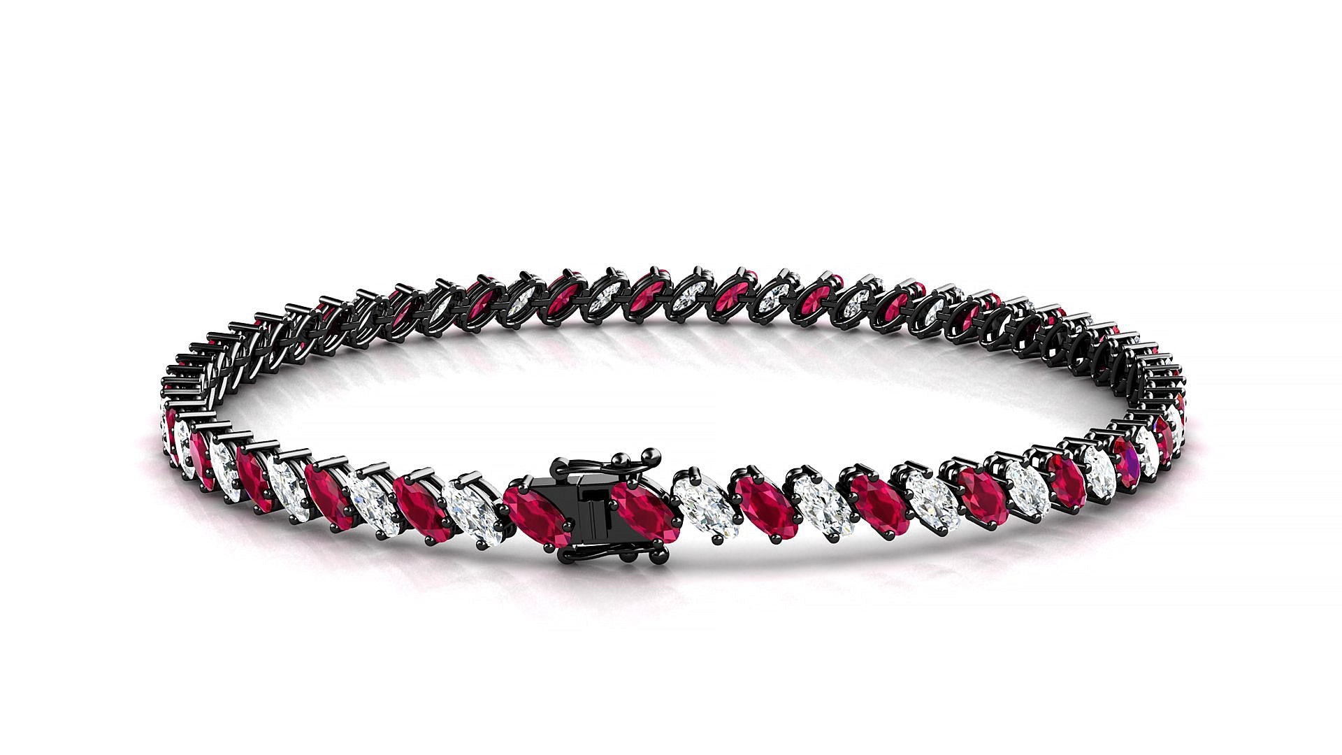 Nîmes 1-1 | 18k Black Gold 4 x 2 mm Oval Natural Ruby & Diamond Tennis Bracelet
