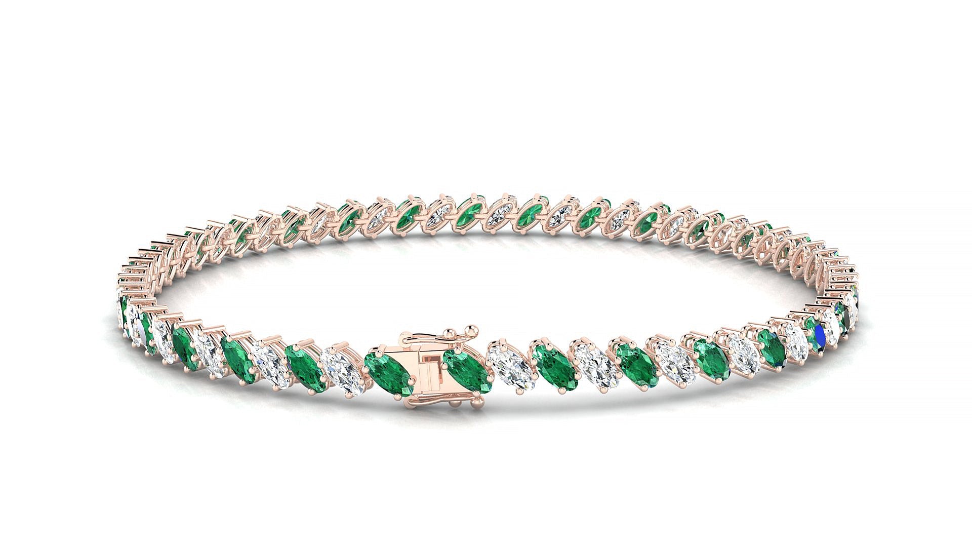 Nîmes 1-1 | 18k Rose Gold 4 x 2 mm Oval Natural Emerald & Diamond Tennis Bracelet