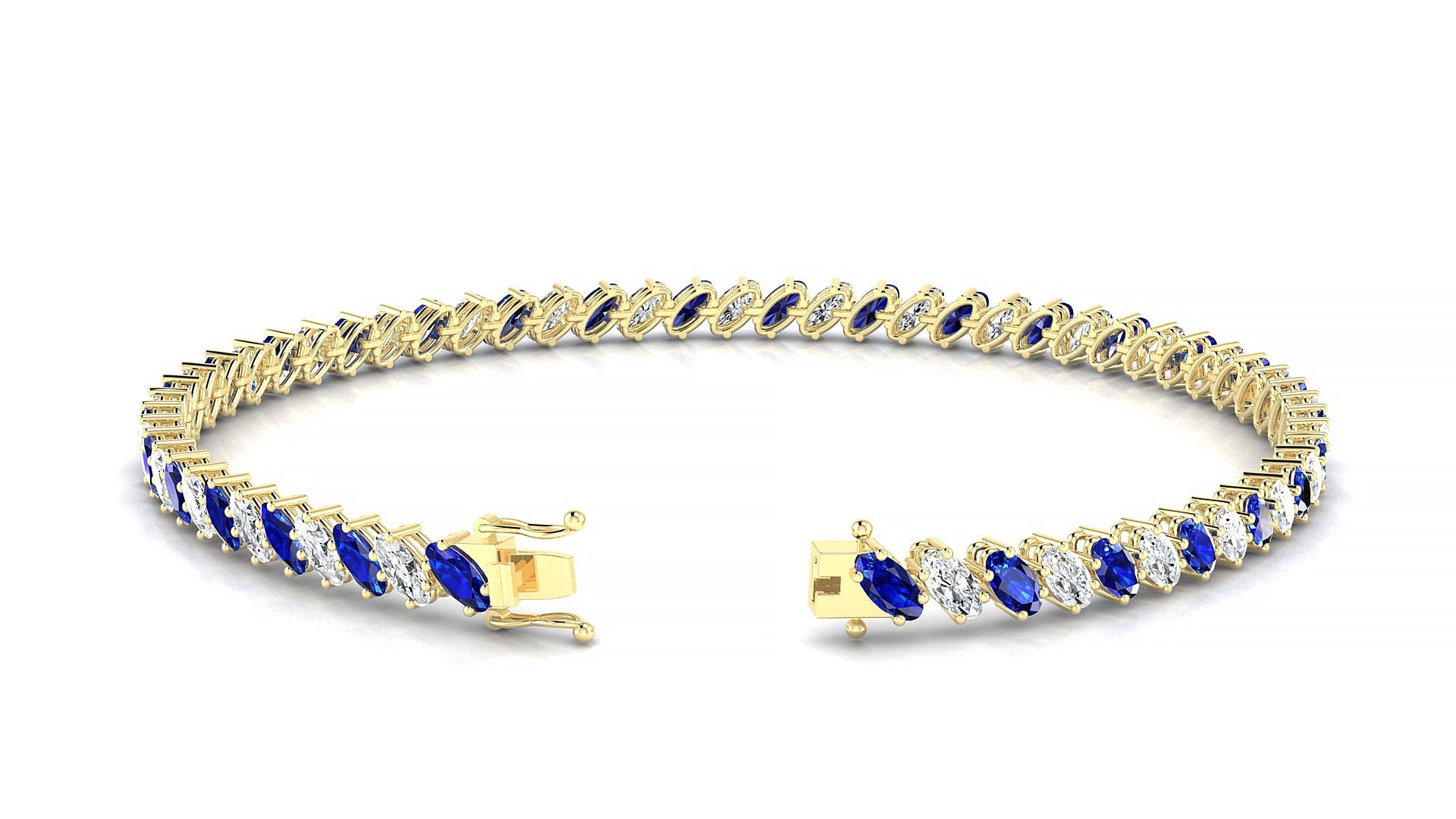 Nîmes 1-1 | 18k Yellow Gold 4 x 2 mm Oval Natural Sapphire & Diamond Tennis Bracelet