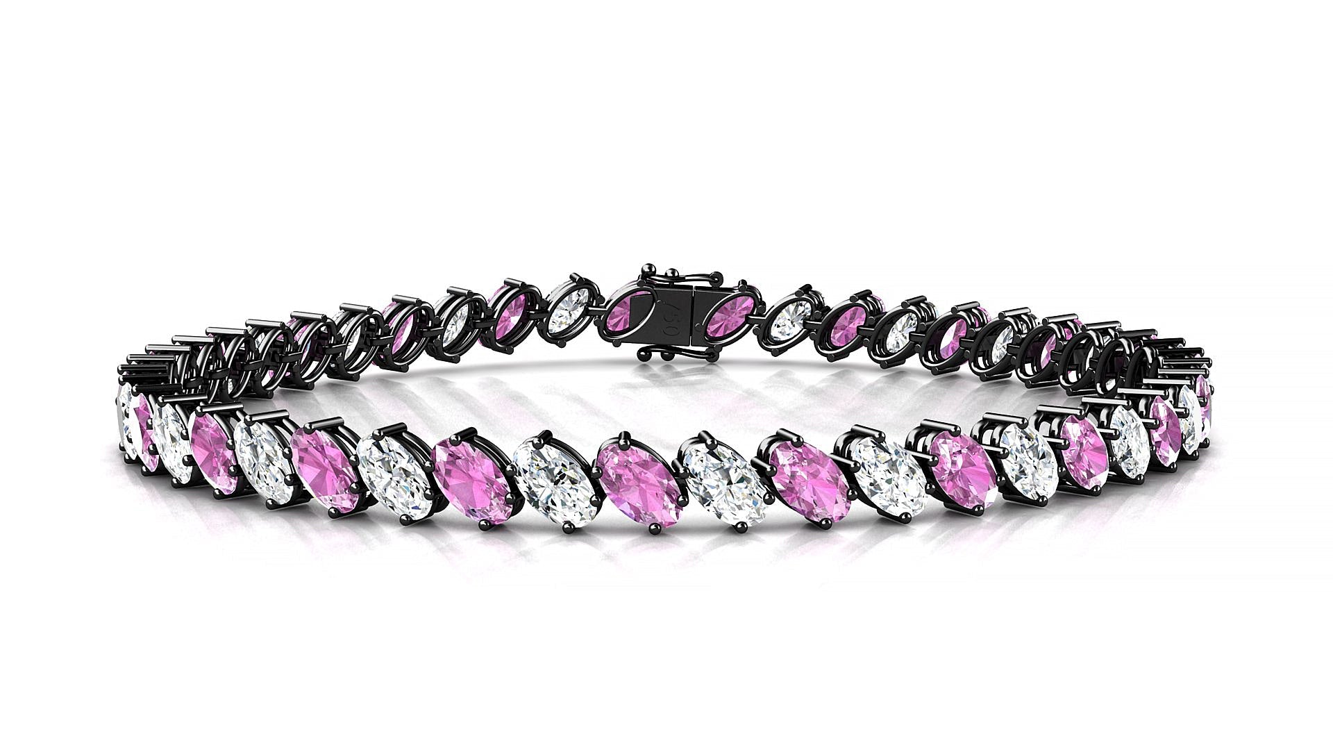 Nîmes 1-1 | 18k Black Gold 5 x 3 mm Oval Natural Pink Sapphire & Diamond Tennis Bracelet